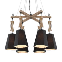 6 Heads Tapered Chandelier Lighting Industrial Black White Flaxen Wood Ceiling Lamp - Rebooters
