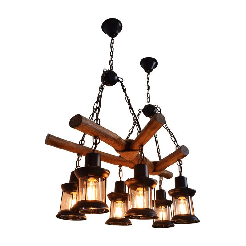 6 Heads Wood Pendant Lamp Industrial Wood Lantern Chandelier - Rebooters