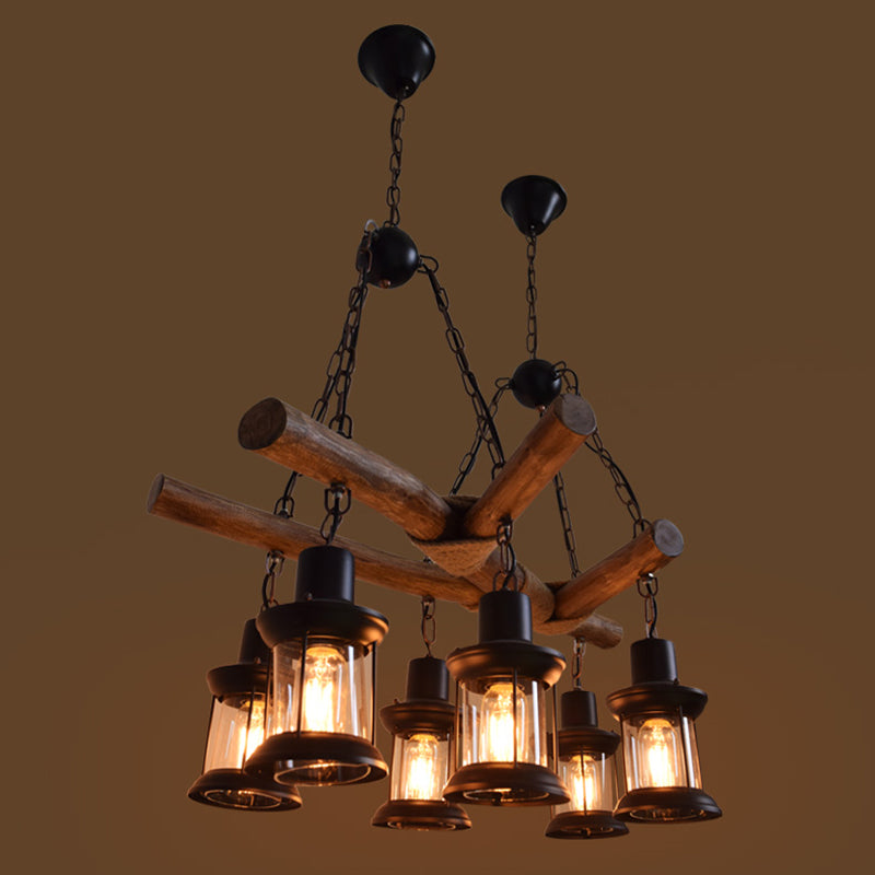 6 Heads Wood Pendant Lamp Industrial Wood Lantern Chandelier - Rebooters