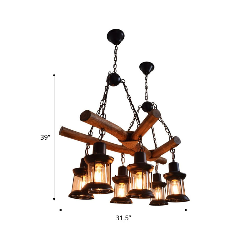 6 Heads Wood Pendant Lamp Industrial Wood Lantern Chandelier - Rebooters