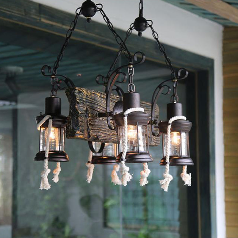 Lantern Clear Glass Chandelier Lamp Industrial 4/6 Heads Ceiling Light - Rebooters