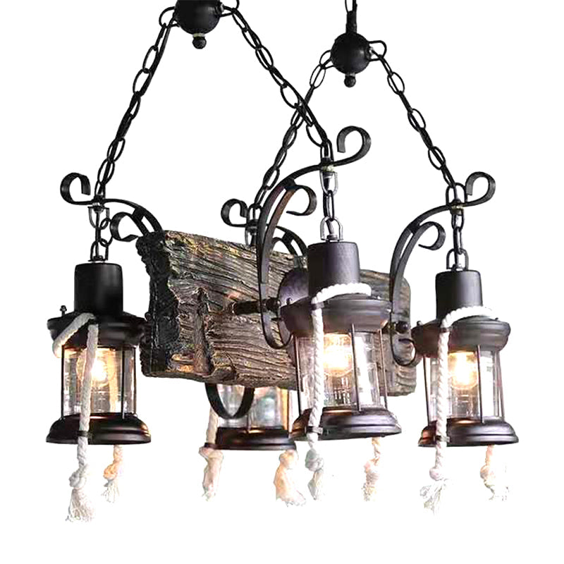 Lantern Clear Glass Chandelier Lamp Industrial 4/6 Heads Ceiling Light - Rebooters