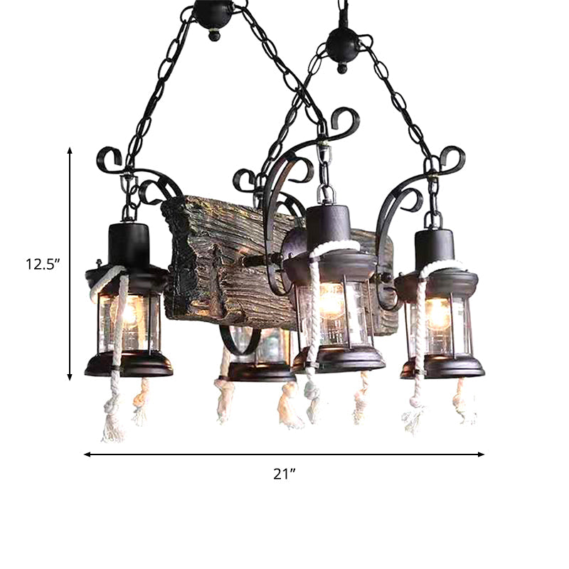 Lantern Clear Glass Chandelier Lamp Industrial 4/6 Heads Ceiling Light - Rebooters