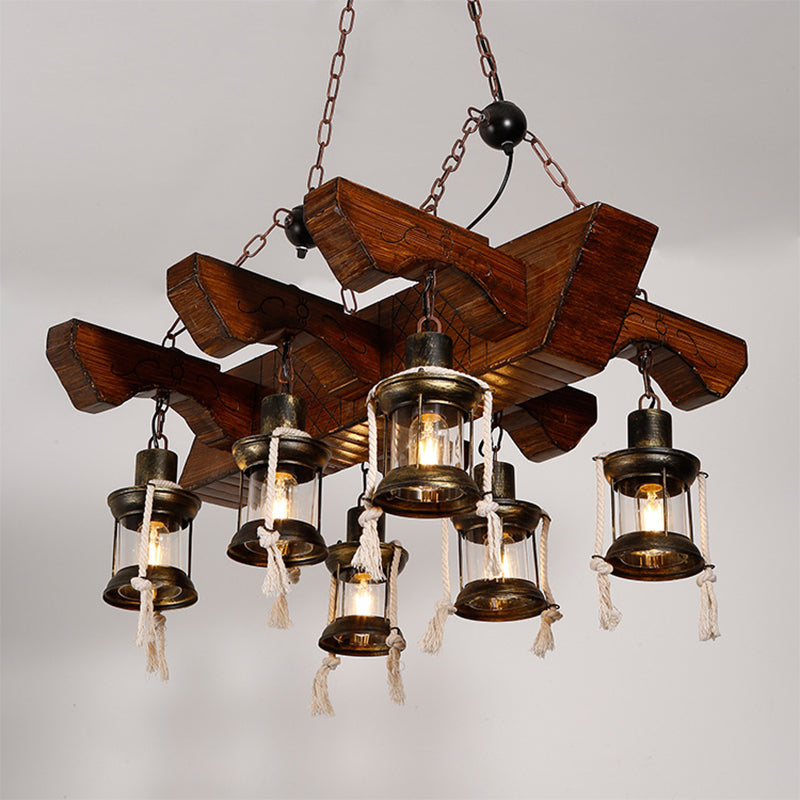 Lantern Clear Glass Chandelier Lamp Industrial 4/6 Heads Ceiling Light - Rebooters