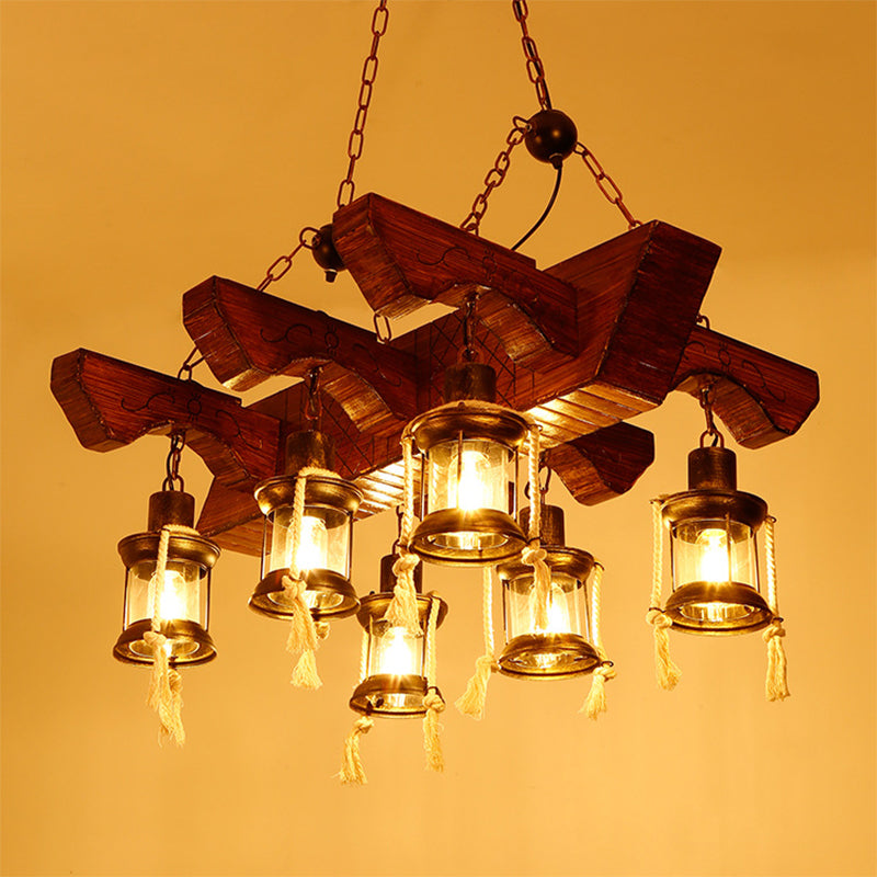 Lantern Clear Glass Chandelier Lamp Industrial 4/6 Heads Ceiling Light - Rebooters