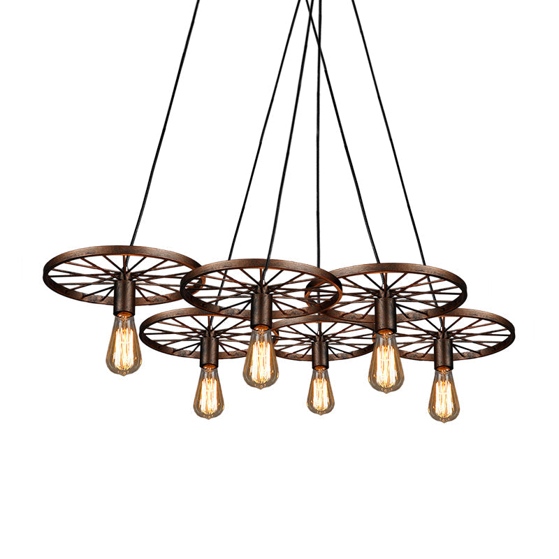 Rust Wheel Chandelier Lamp Industrial Wrought Iron Pendant - Rebooters