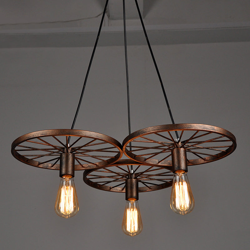 Rust Wheel Chandelier Lamp Industrial Wrought Iron Pendant - Rebooters