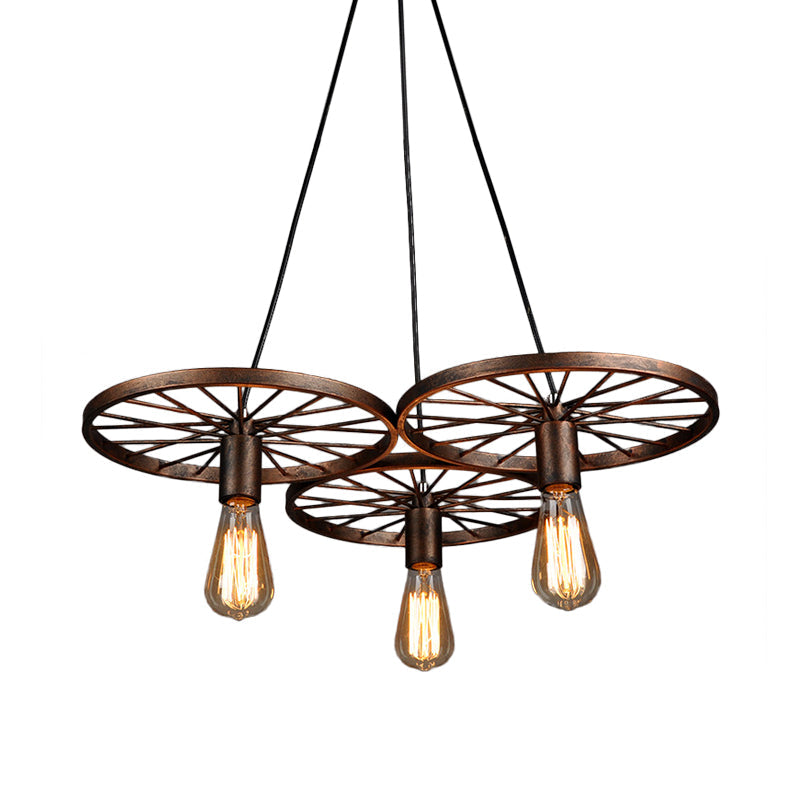 Rust Wheel Chandelier Lamp Industrial Wrought Iron Pendant - Rebooters