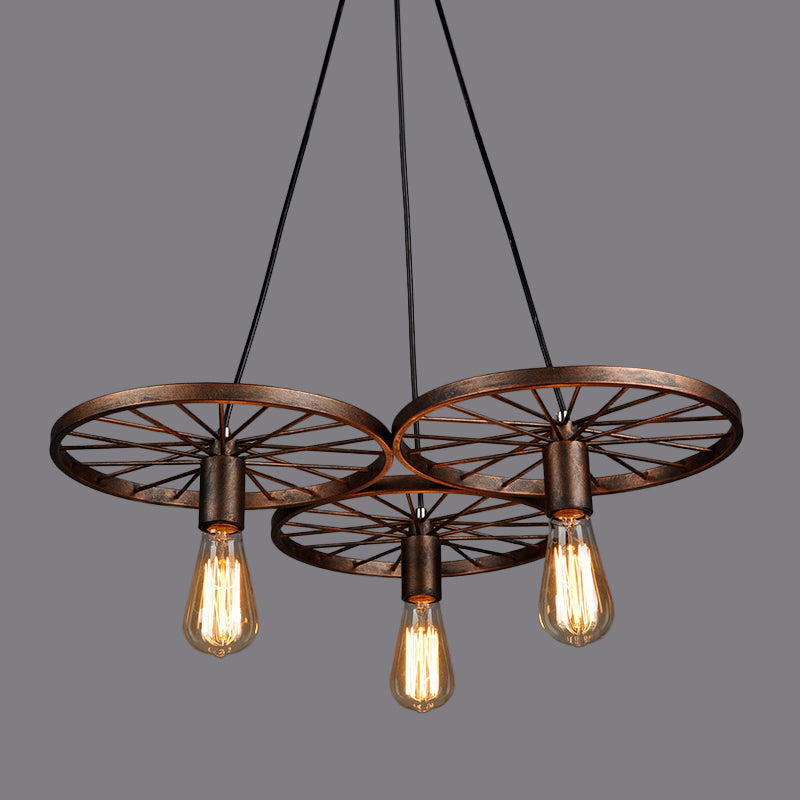 Rust Wheel Chandelier Lamp Industrial Wrought Iron Pendant - Rebooters