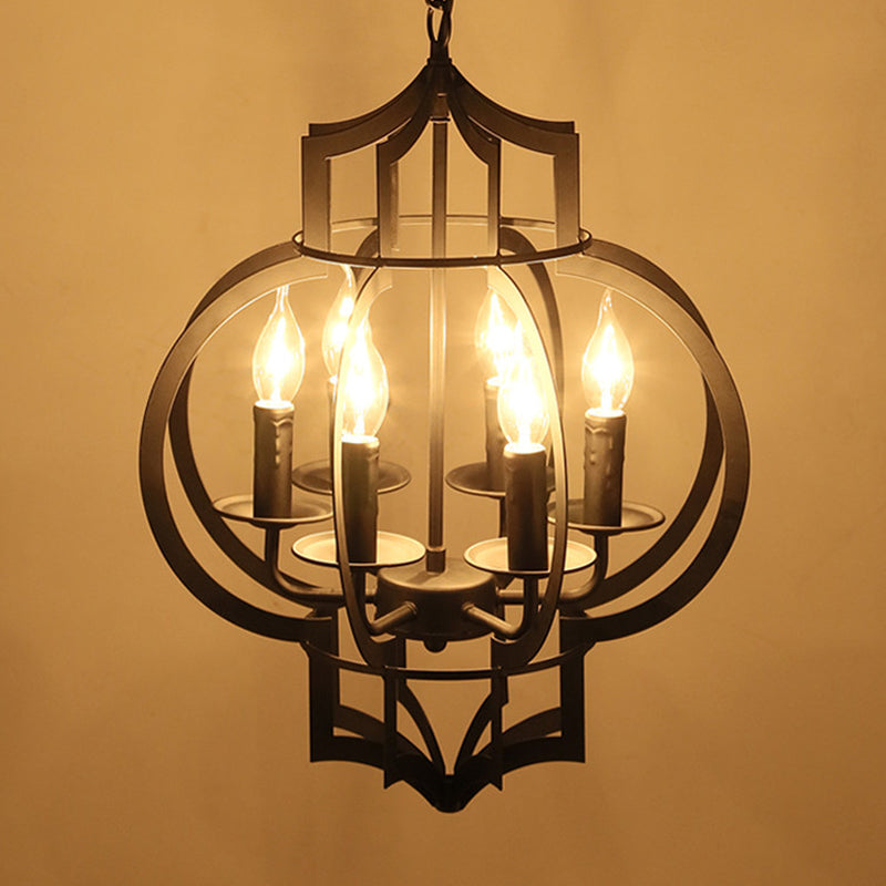 Metallic Black Hanging Chandelier Lantern 6-Light Ceiling Lamp - Rebooters