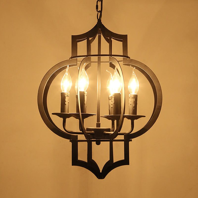 Metallic Black Hanging Chandelier Lantern 6-Light Ceiling Lamp - Rebooters