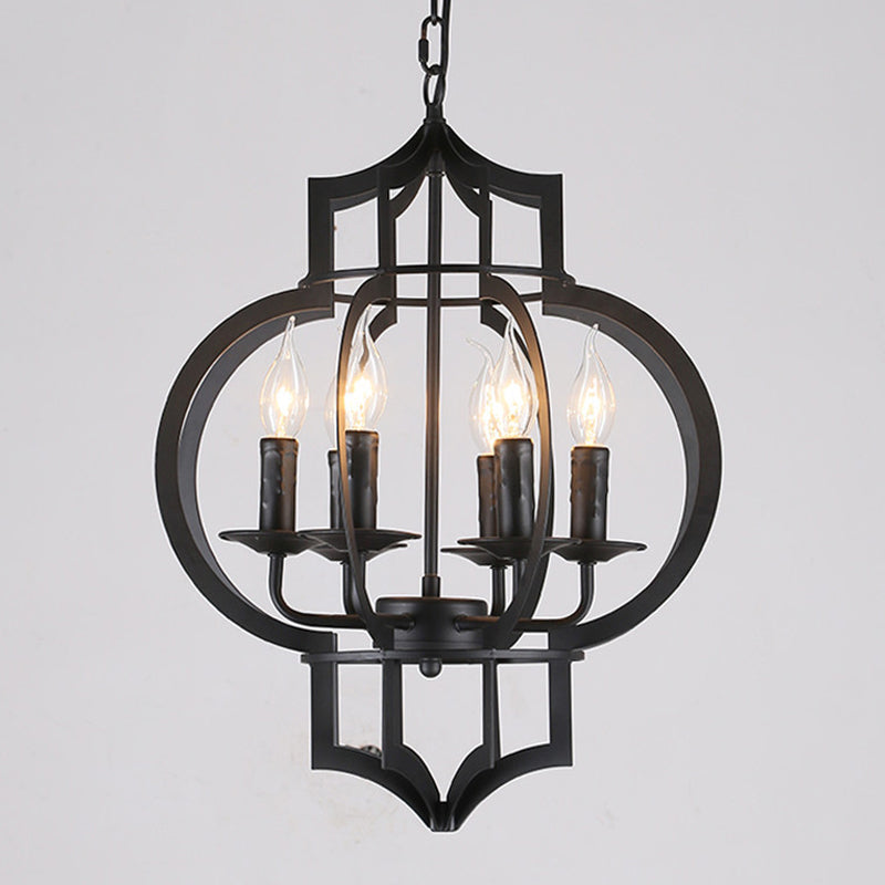 Metallic Black Hanging Chandelier Lantern 6-Light Ceiling Lamp - Rebooters