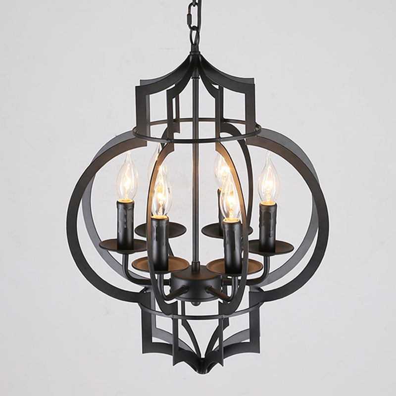 Metallic Black Hanging Chandelier Lantern 6-Light Ceiling Lamp - Rebooters