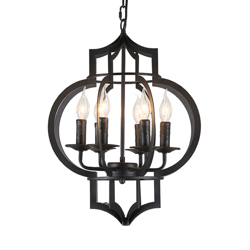 Metallic Black Hanging Chandelier Lantern 6-Light Ceiling Lamp - Rebooters