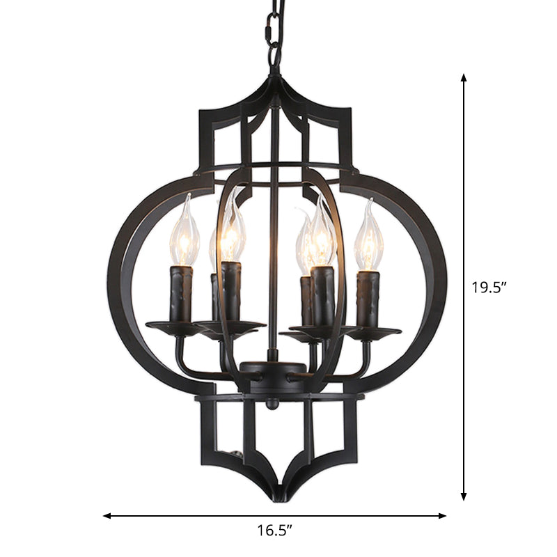 Metallic Black Hanging Chandelier Lantern 6-Light Ceiling Lamp - Rebooters