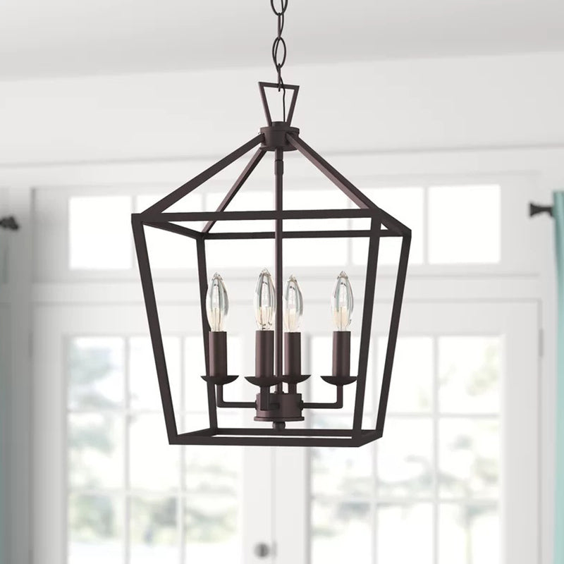 Black Trapezoid Pendant Lighting Fixture Vintage Iron Chandelier - Rebooters