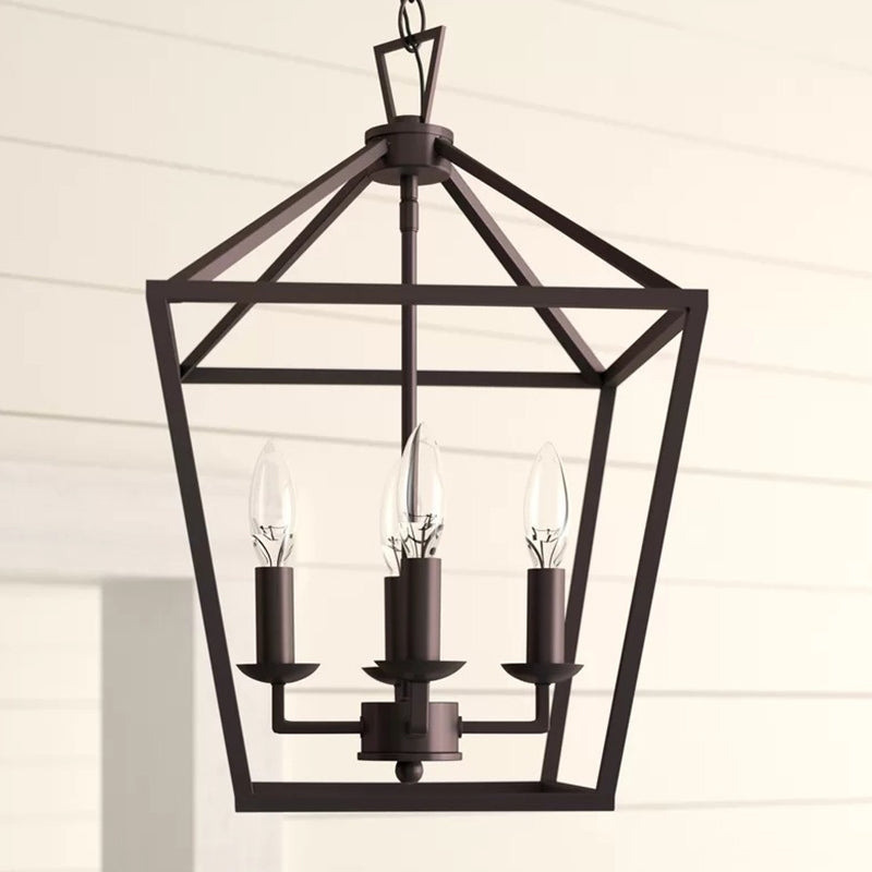 Black Trapezoid Pendant Lighting Fixture Vintage Iron Chandelier - Rebooters