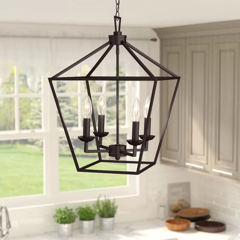 Black Trapezoid Pendant Lighting Fixture Vintage Iron Chandelier - Rebooters