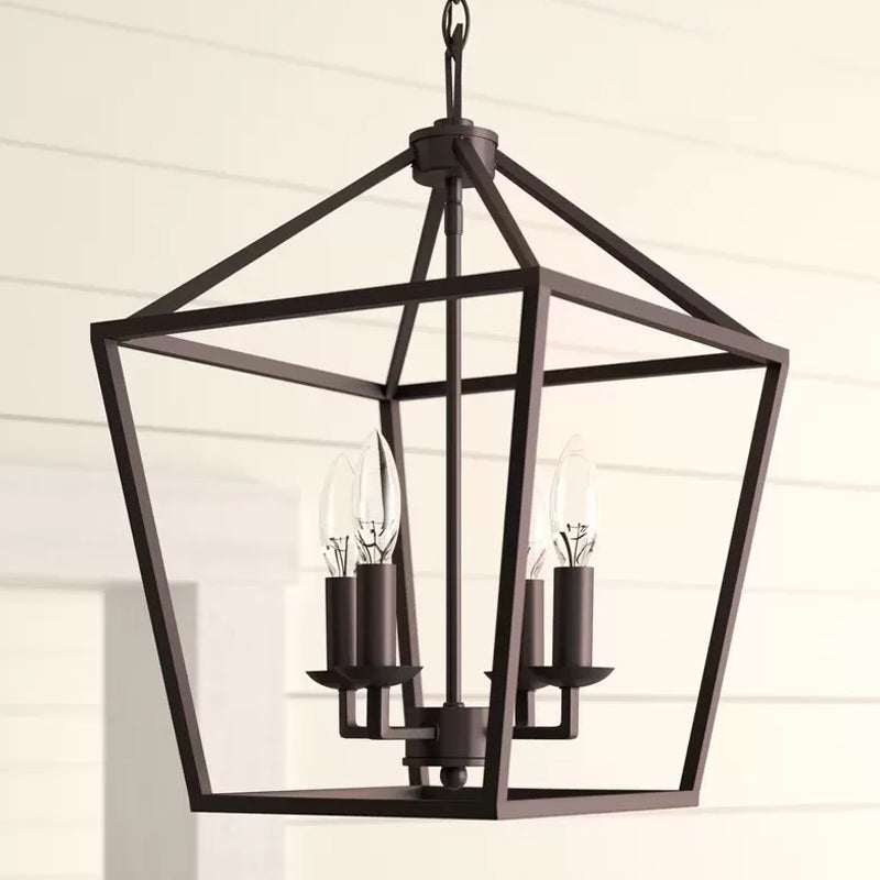 Black Trapezoid Pendant Lighting Fixture Vintage Iron Chandelier - Rebooters