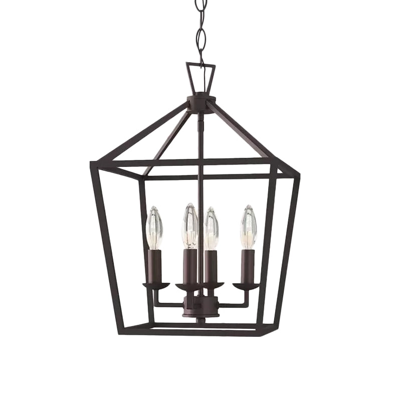 Black Trapezoid Pendant Lighting Fixture Vintage Iron Chandelier - Rebooters