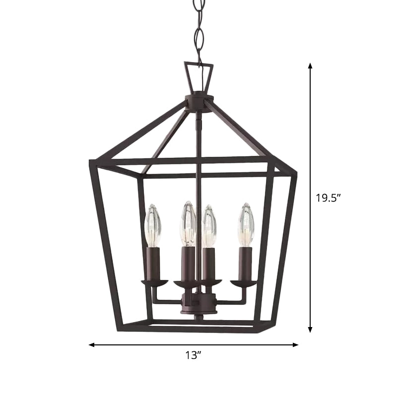 Black Trapezoid Pendant Lighting Fixture Vintage Iron Chandelier - Rebooters