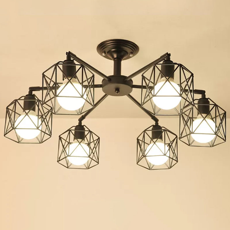 Iron Wire Cage Rotating Ceiling Chandelier 4/6/8-Light Black - Rebooters