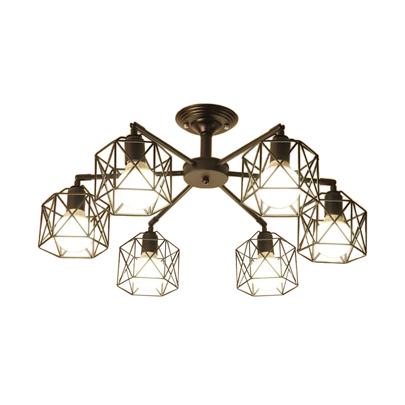 Iron Wire Cage Rotating Ceiling Chandelier 4/6/8-Light Black - Rebooters