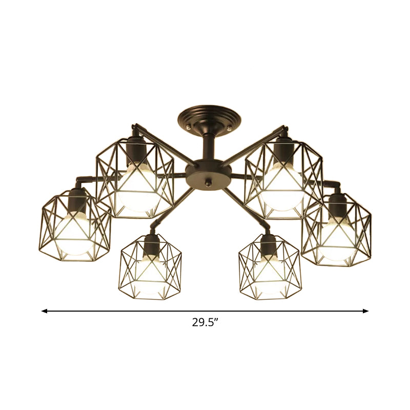 Iron Wire Cage Rotating Ceiling Chandelier 4/6/8-Light Black - Rebooters