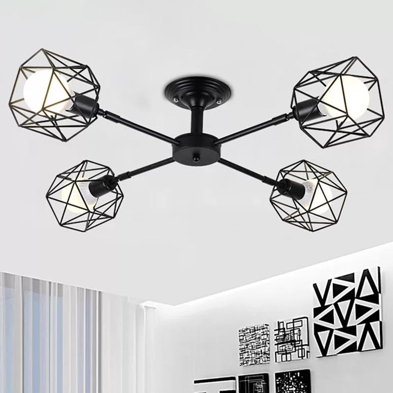 Iron Wire Cage Rotating Ceiling Chandelier 4/6/8-Light Black - Rebooters