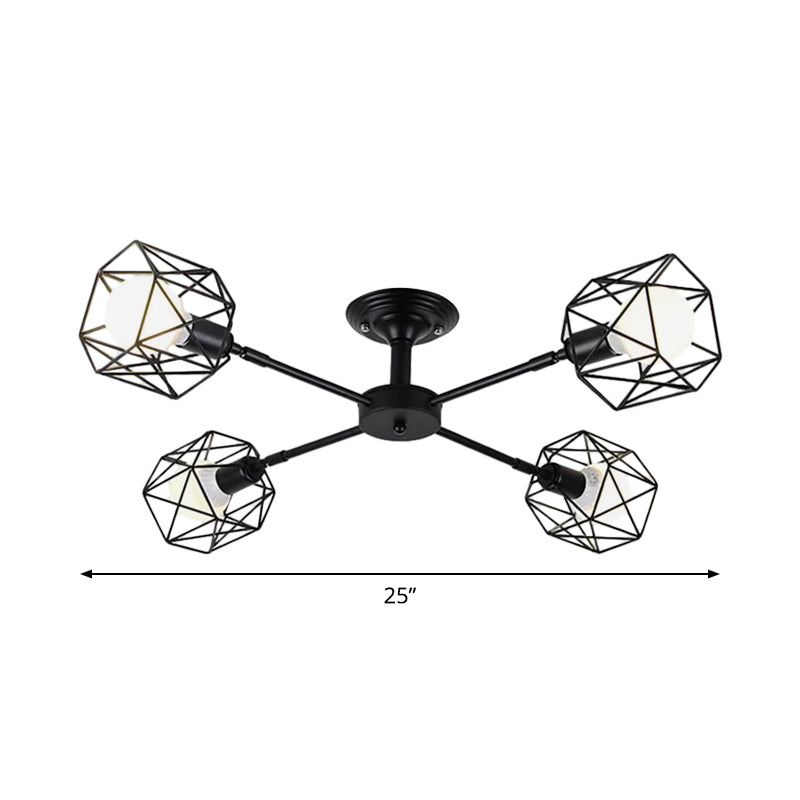 Iron Wire Cage Rotating Ceiling Chandelier 4/6/8-Light Black - Rebooters