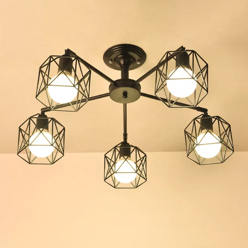 Iron Wire Cage Rotating Ceiling Chandelier 4/6/8-Light Black - Rebooters