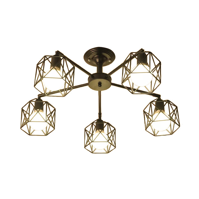 Iron Wire Cage Rotating Ceiling Chandelier 4/6/8-Light Black - Rebooters