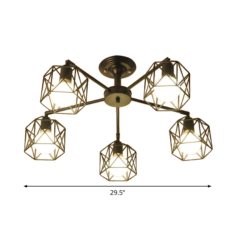 Iron Wire Cage Rotating Ceiling Chandelier 4/6/8-Light Black - Rebooters