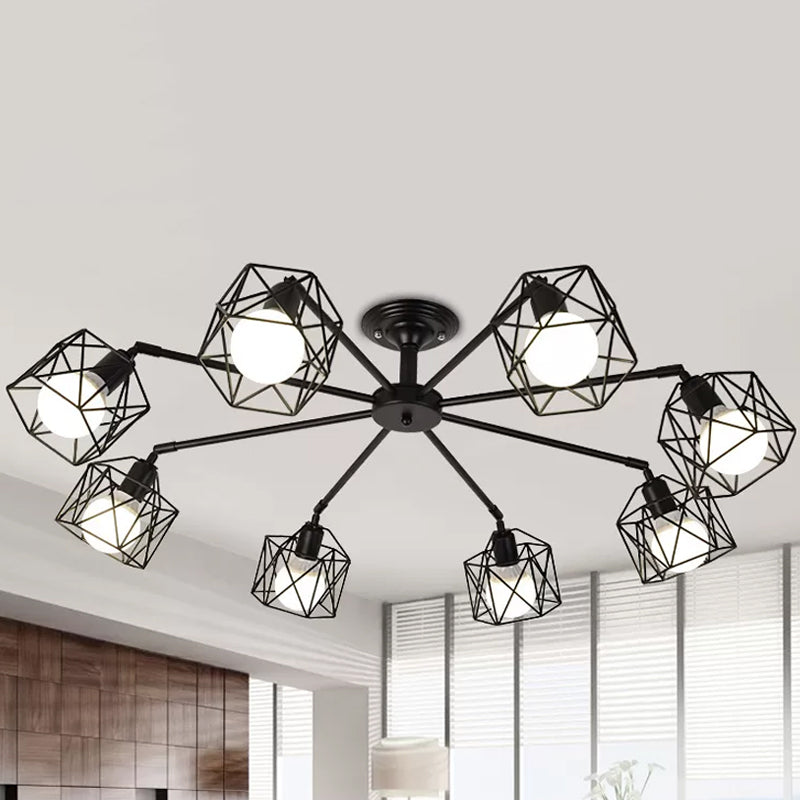 Iron Wire Cage Rotating Ceiling Chandelier 4/6/8-Light Black - Rebooters