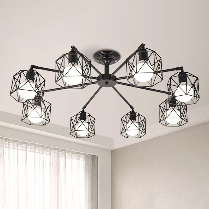 Iron Wire Cage Rotating Ceiling Chandelier 4/6/8-Light Black - Rebooters