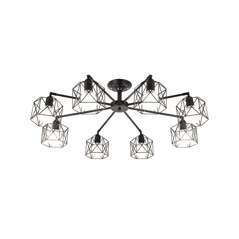 Iron Wire Cage Rotating Ceiling Chandelier 4/6/8-Light Black - Rebooters