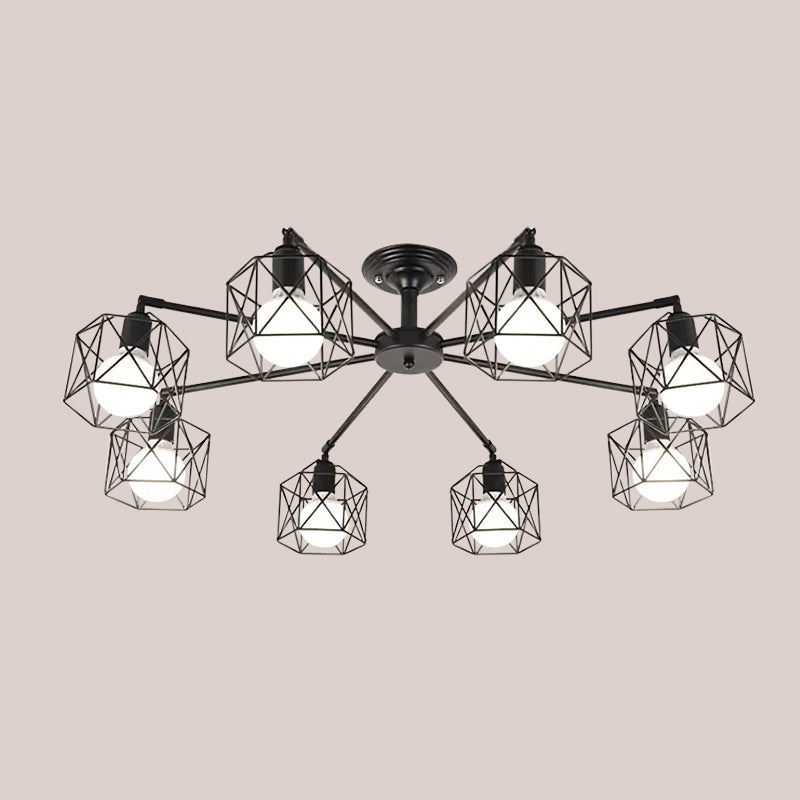 Iron Wire Cage Rotating Ceiling Chandelier 4/6/8-Light Black - Rebooters