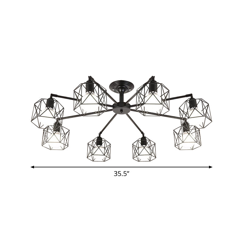 Iron Wire Cage Rotating Ceiling Chandelier 4/6/8-Light Black - Rebooters