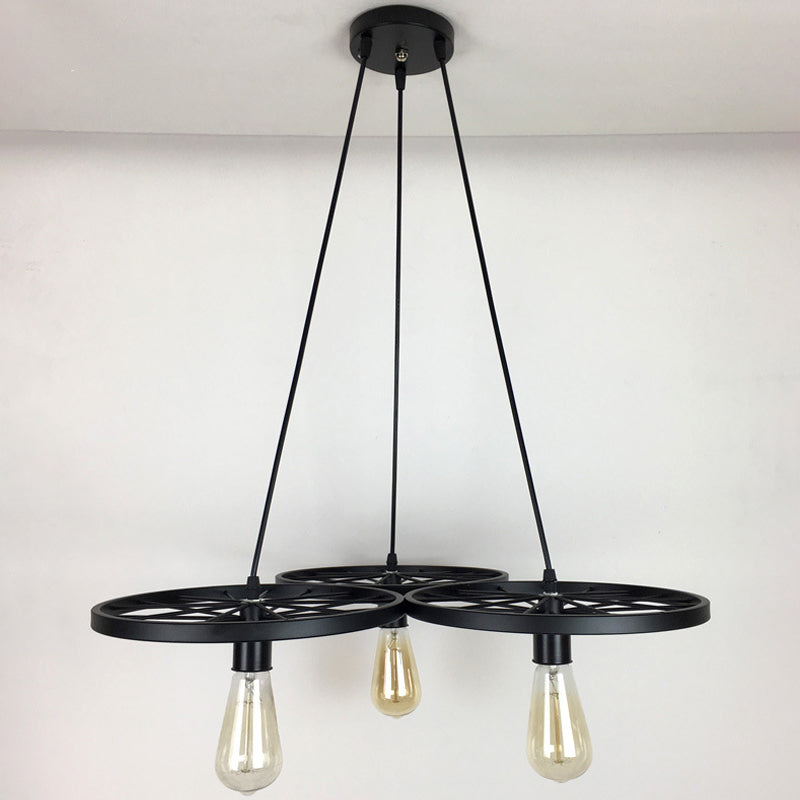 3/6 Lights Iron Hanging Chandelier Farmhouse Black Wheel Lamp - Rebooters