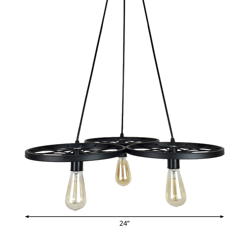 3/6 Lights Iron Hanging Chandelier Farmhouse Black Wheel Lamp - Rebooters