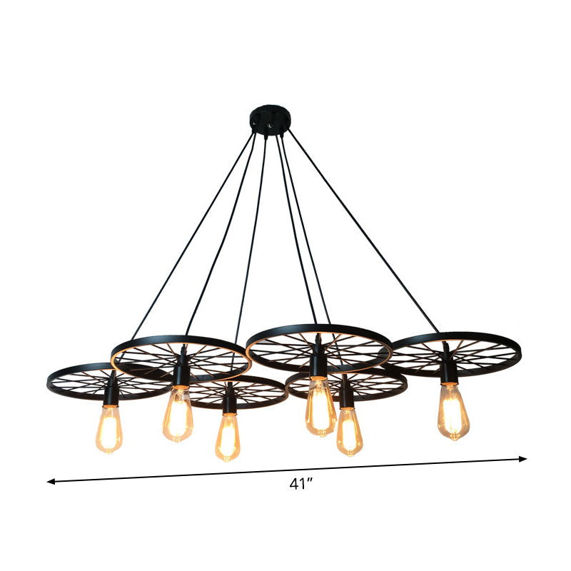 3/6 Lights Iron Hanging Chandelier Farmhouse Black Wheel Lamp - Rebooters