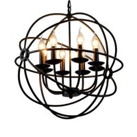 6 Bulbs Spherical Hanging Light Black Iron Chandelier Pendant - Rebooters