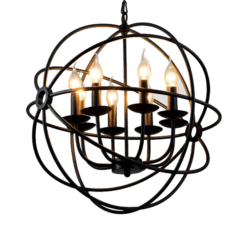 6 Bulbs Spherical Hanging Light Black Iron Chandelier Pendant - Rebooters