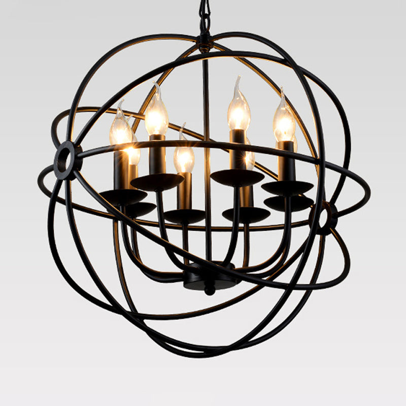 6 Bulbs Spherical Hanging Light Black Iron Chandelier Pendant - Rebooters