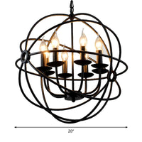 6 Bulbs Spherical Hanging Light Black Iron Chandelier Pendant - Rebooters