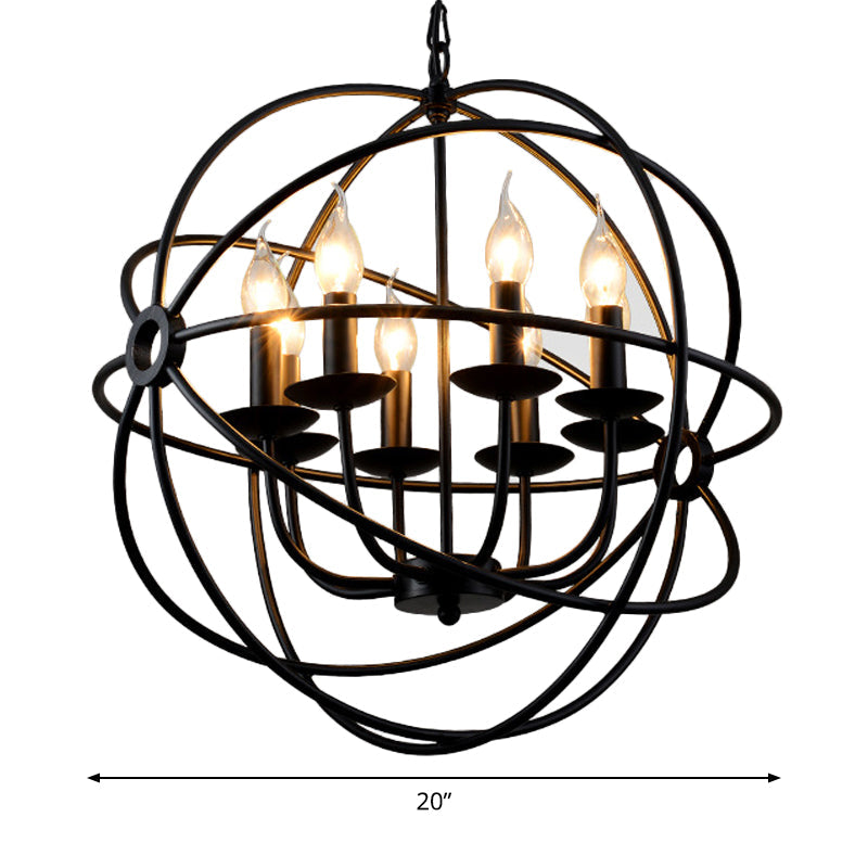 6 Bulbs Spherical Hanging Light Black Iron Chandelier Pendant - Rebooters