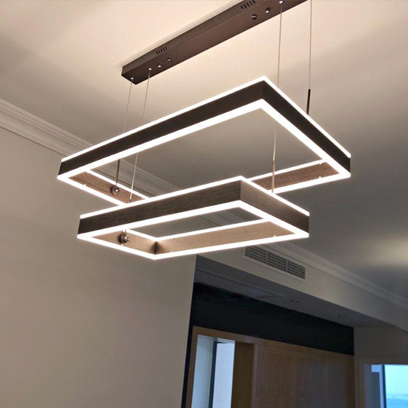 Aluminum 2/3-Tiered Rectangular Pendant Light Modernism Brown LED Chandelier - Rebooters