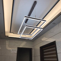 Aluminum 2/3-Tiered Rectangular Pendant Light Modernism Brown LED Chandelier - Rebooters