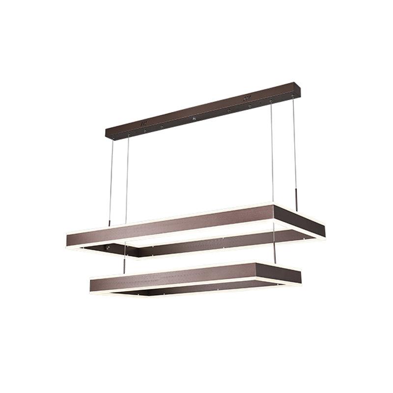 Aluminum 2/3-Tiered Rectangular Pendant Light Modernism Brown LED Chandelier - Rebooters