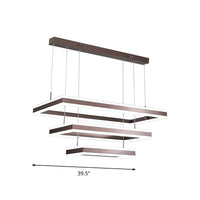 Aluminum 2/3-Tiered Rectangular Pendant Light Modernism Brown LED Chandelier - Rebooters